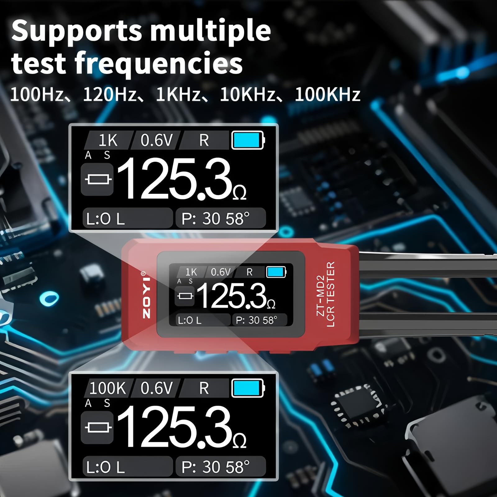 Mini pince à épiler intelligente LCR SMD ESR Testeur Résistance Capacitance Inductance Continuité Diode Test Outils de mesure (ZT-MD2 + carte d'étalonnage)