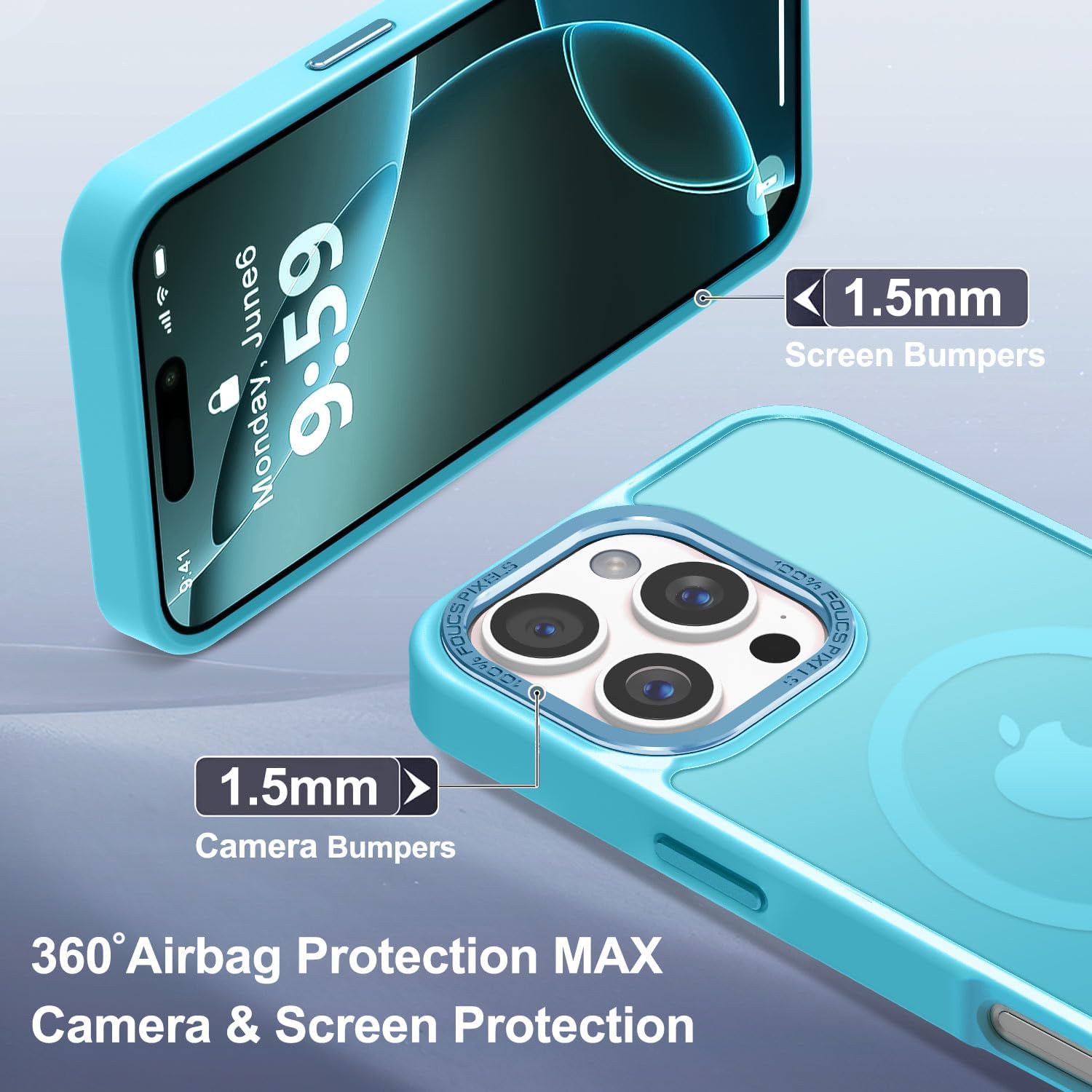 Newfuture Designed for iPhone 16 Pro Case with Magnetic [13 FT Military Drop Protection] [Compatible with Magsafe] Slim Translucent Matte Shockproof with Anti-Fingerprint Phone Case,Lake Blue - Image 6