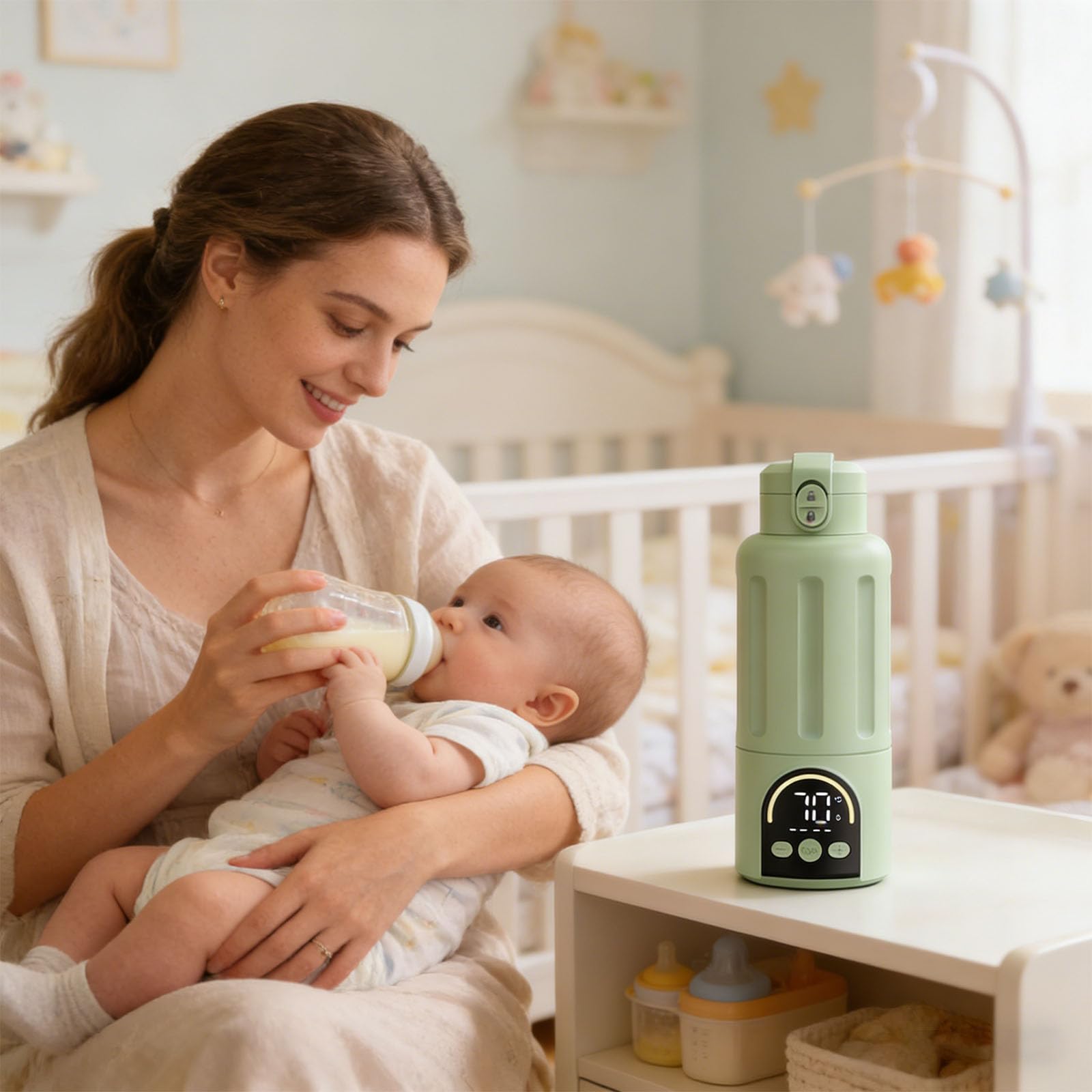 Chauffe-biberon rechargeable de 30 W pour nouveau-né et enfants - Tasse chauffante de 500 ml - Chauffe-biberon sans fil pour voyage en plein air - Chauffage de voyage - Tasse à lait
