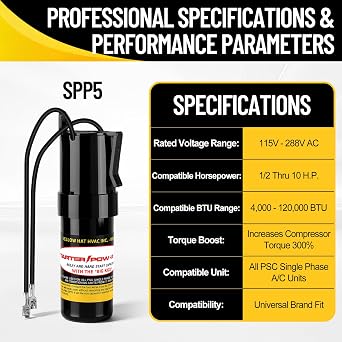 SPP5 Hard Start Capacitor Replacement 115V Thru 288VAC, Hard Start Kit