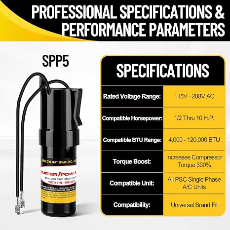SPP5 Hard Start Capacitor Replacement 115V Thru 288VAC, Hard Start Kit