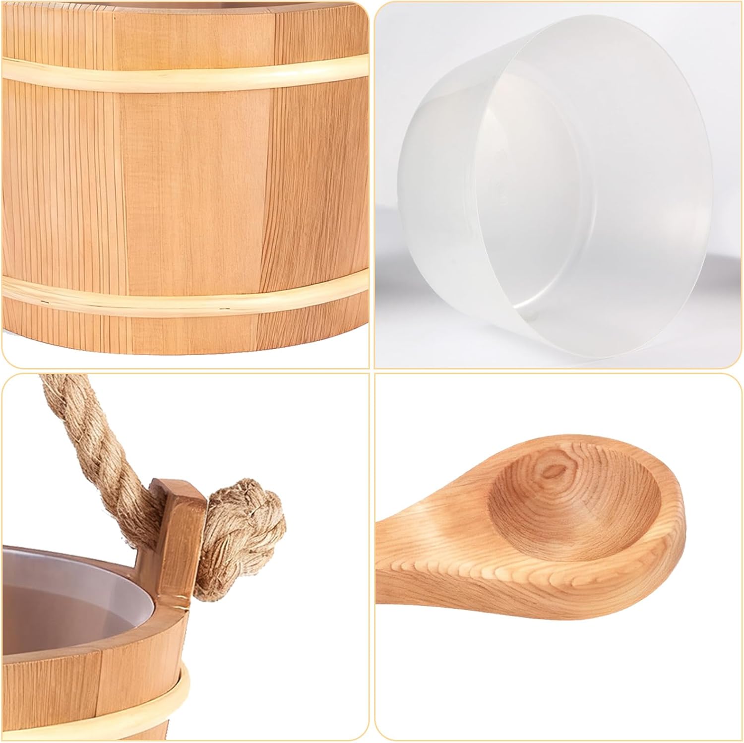 Cedar Wood Sauna Bucket 6L and Ladle Set,Sauna Bucket and 14.5″Sauna Ladle,Sauna Accessories Handmade from Premium Cedar Wood