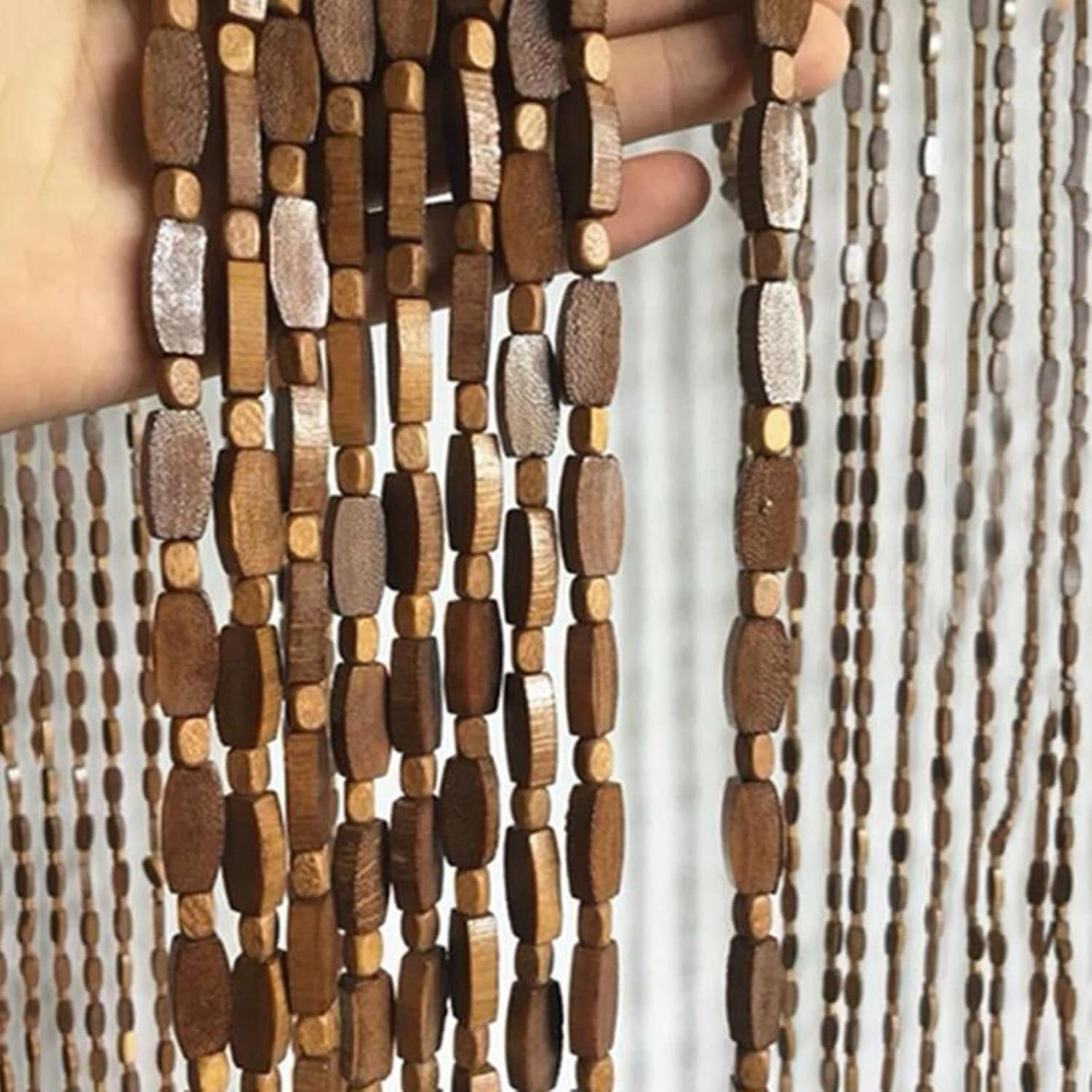 Rideaux de porte en perles de bois 50 rangs 100x180cm pour séparation de couloir et entrée