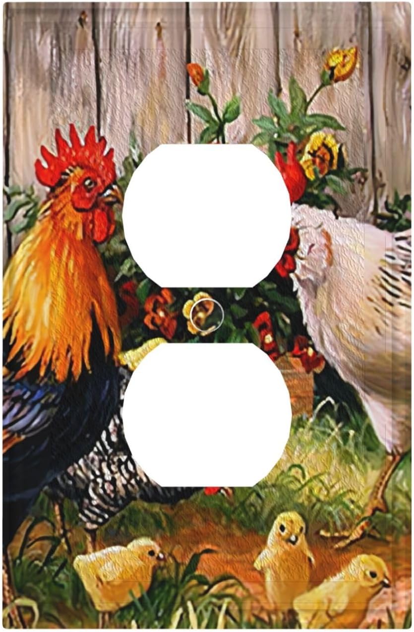 Farmhouse Chicken Rooster Decorative Outlet Covers Light Switch Covers Electrical Cock Wall Plate Rustic Faceplate Switchcover for Bedroom Bathroom Living Room Home