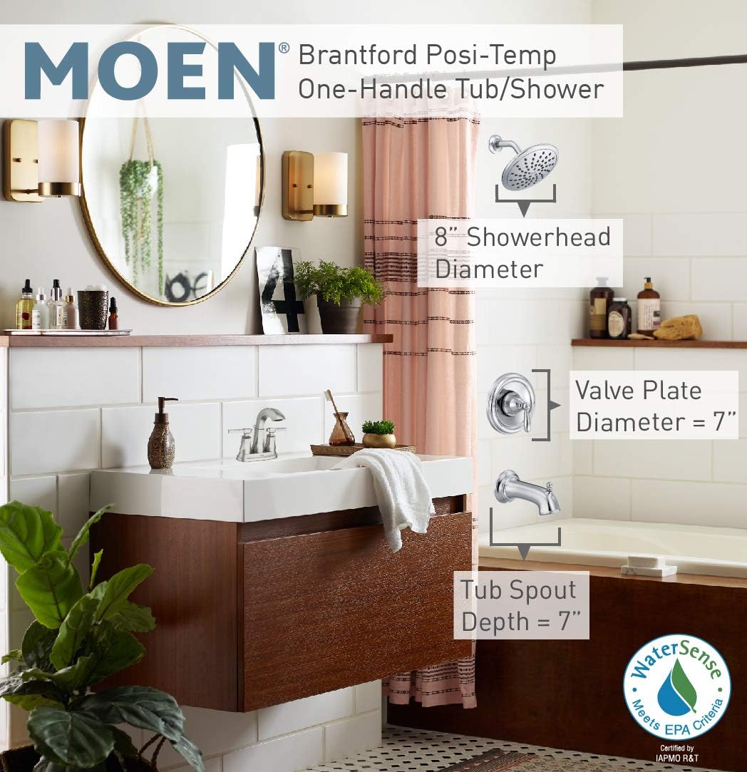 ❤ Crazy Deals Moen T2253EPORB Brantford Posi-Temp Tub and Shower Trim Kit, Valve Required, including 8-Inch Eco-Performance Rainshower, Oil Rubbed Bronze