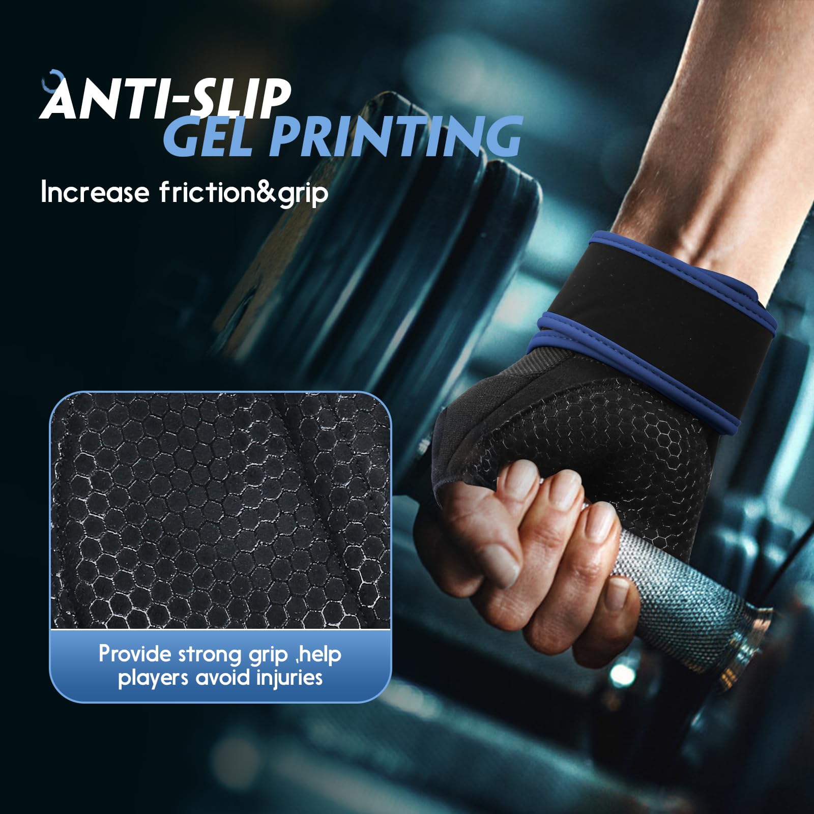 Guantes de entrenamiento, guantes de gimnasio, guantes de levantamiento de pesas para hombres y mujeres con almohadilla completa en la palma, soporte fuerte para muñequeras, agarre mejorado