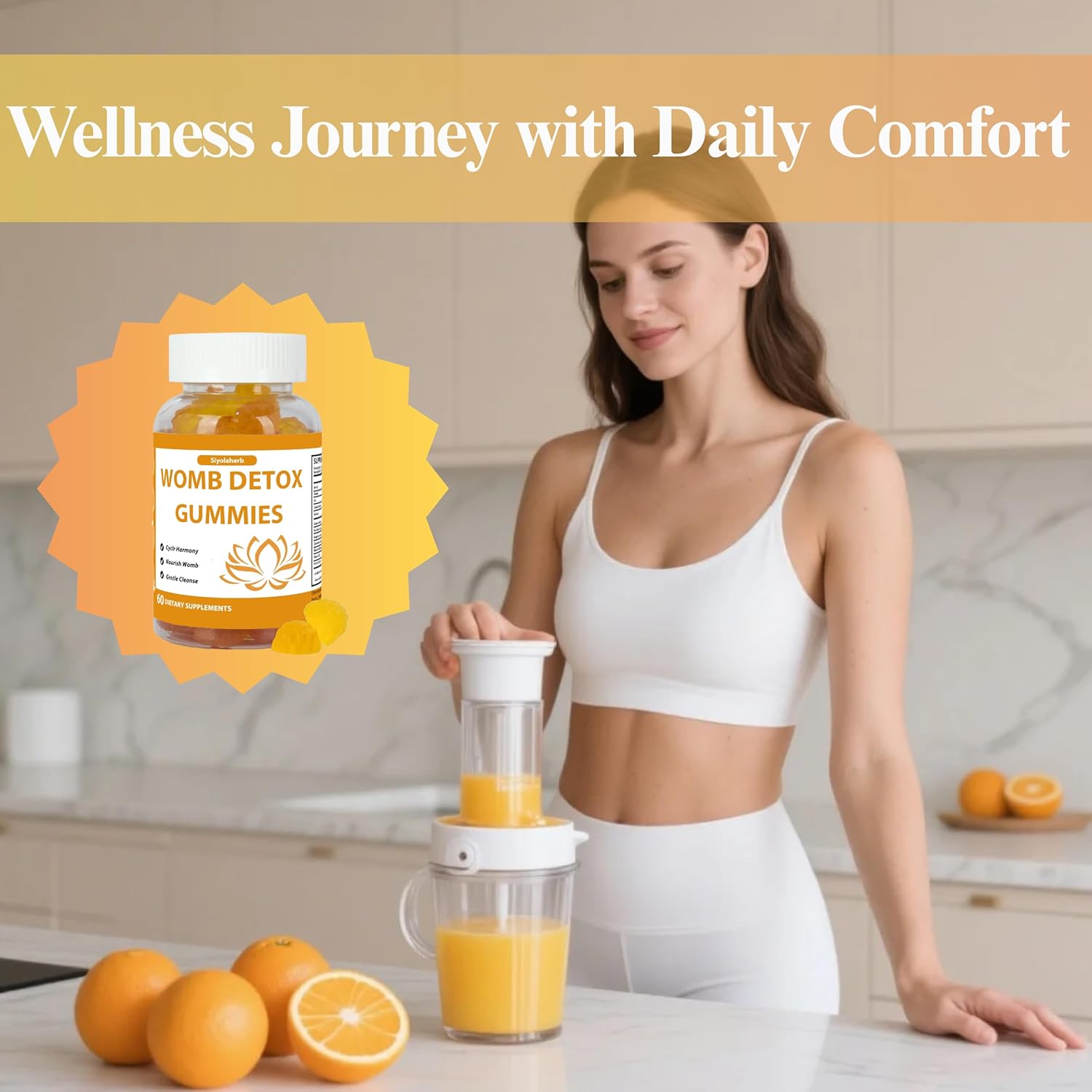 Womb Gummies for Hormone Balance & Ovary and Uterus Cleanse & Menstrual Cycle, Inositol Fertility PCOS Multivitamin Gummies for Women to Get Pregnant Fast, 60 Count Orange Flavor - Image 6