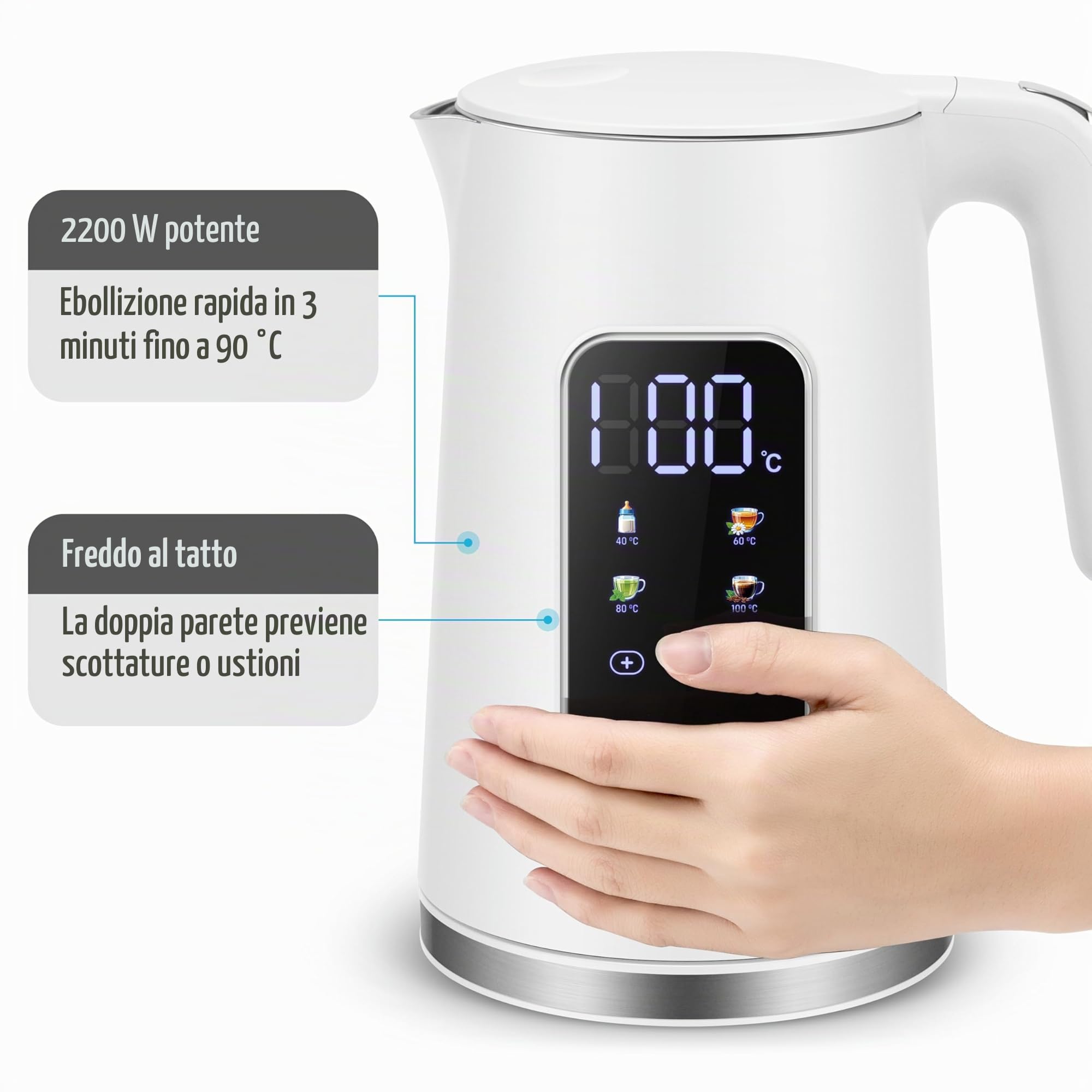 ForMe Bollitore Elettrico In Acciaio Inox 1,7 L Temperatura Regolabile da 40-100 C I Funzione di Mantenimento Caldo LED Display Digitale della Temperatura I Arresto Automatico I Teiera Senza BPA