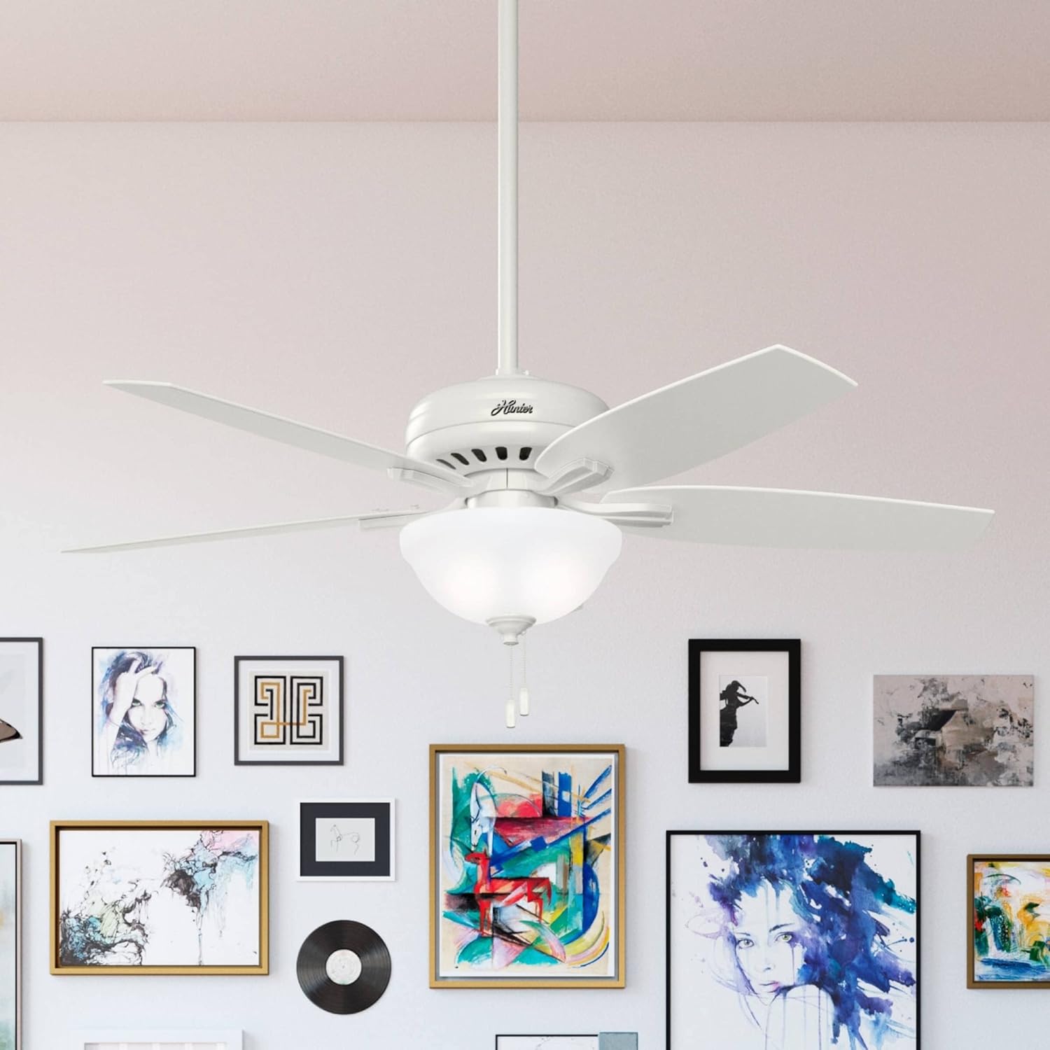 Hunter Newsome 52-inch Fresh White Ceiling Fan installed in a room