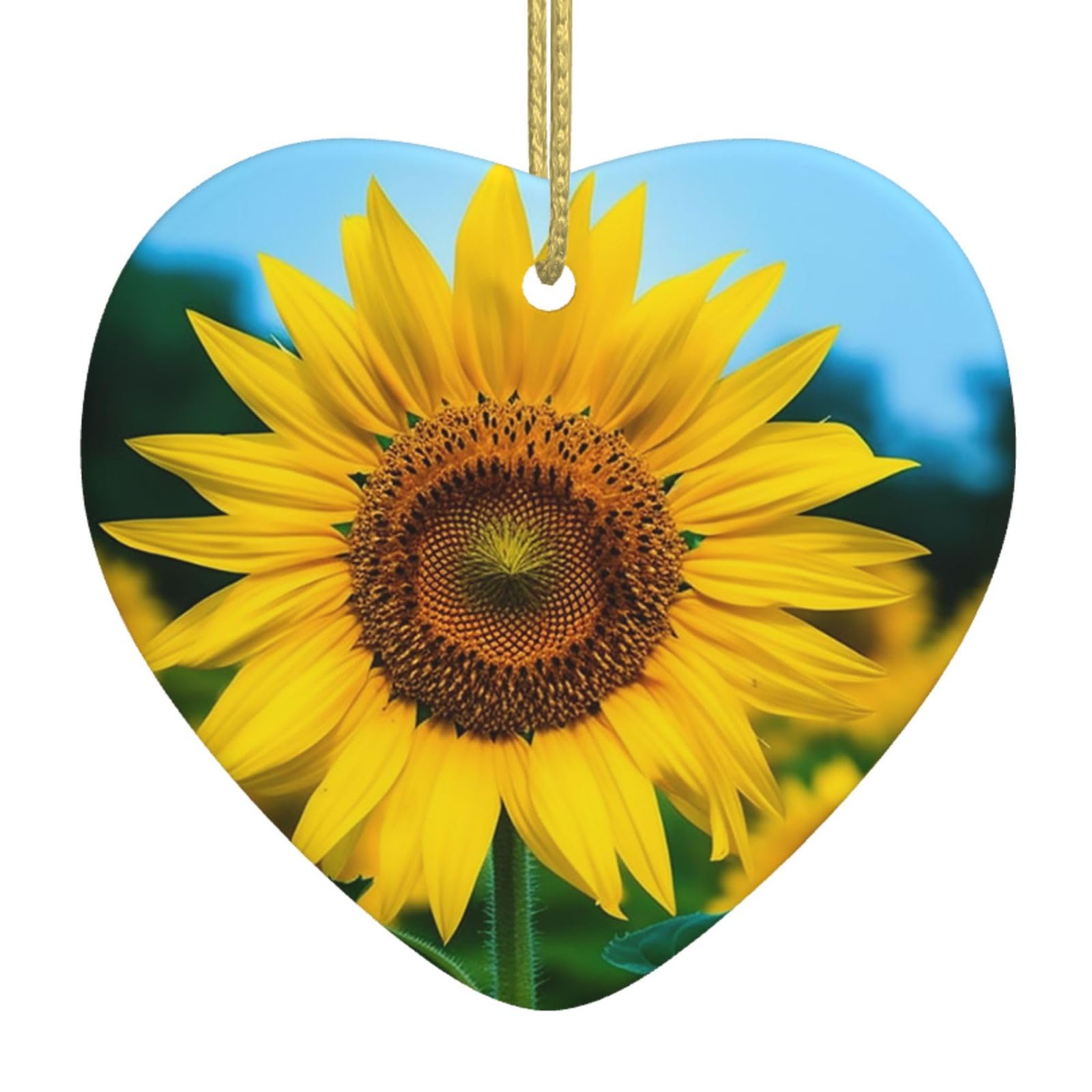 Ceramic Christmas Tree Hanging Ornaments with Gold Ropes Christmas Tree Decorations Heart Ceramic Beutiful Sunflower Pendant Keepsake Decorations for Holiday Xmas Gift Ideas