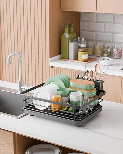 Miniatura 47 de Kitsure Escurridor de platos para encimera de cocina, artículos esenciales de organización y almacenamiento de fregadero de acero inoxidable con Gris