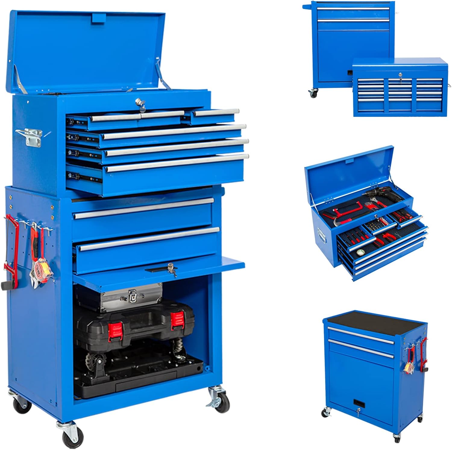 8Drawers Rolling Toolbox on wheels, Metal Tool Storage with