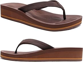 COFACE Women's Elegant Flip Flops Leather Fashion Flip Flops with High Wedge for Summer Sea Beach and Pool
