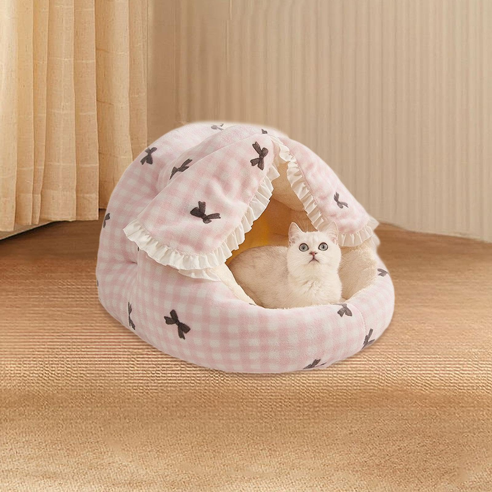B Baosity Cama para Gato con Cubierta Cama para Perros Cama Nido para Gatos Pequeños Y Medianos Suave Y Cómoda de Felpa Adecuada para, Rosa