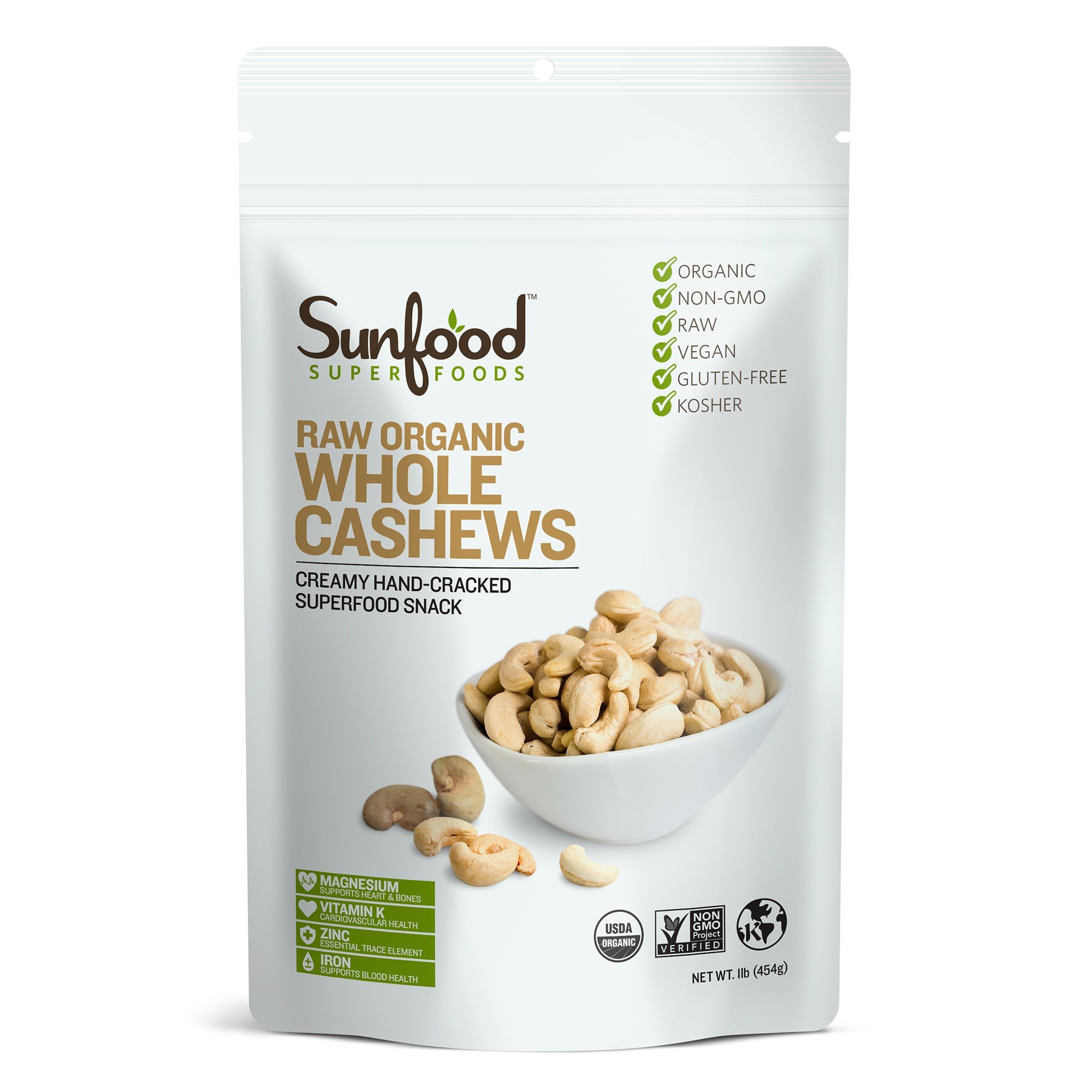 Sunfood Superfoods Raw Organic Whole Cashews, 1 lb (454 g) Raw Organic Whole Cashews, 1 lb (454 g)