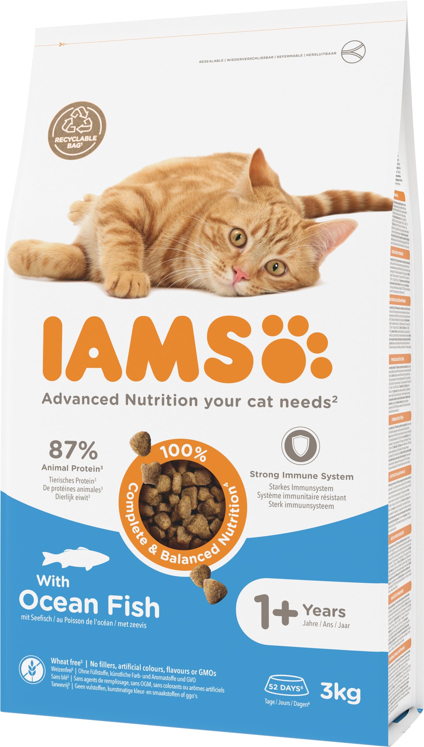IAMS Alimento seco para Gatos con Pescado oceánico, Comida Seca para Gatos Adultos de más de 1 año, 3 kg
