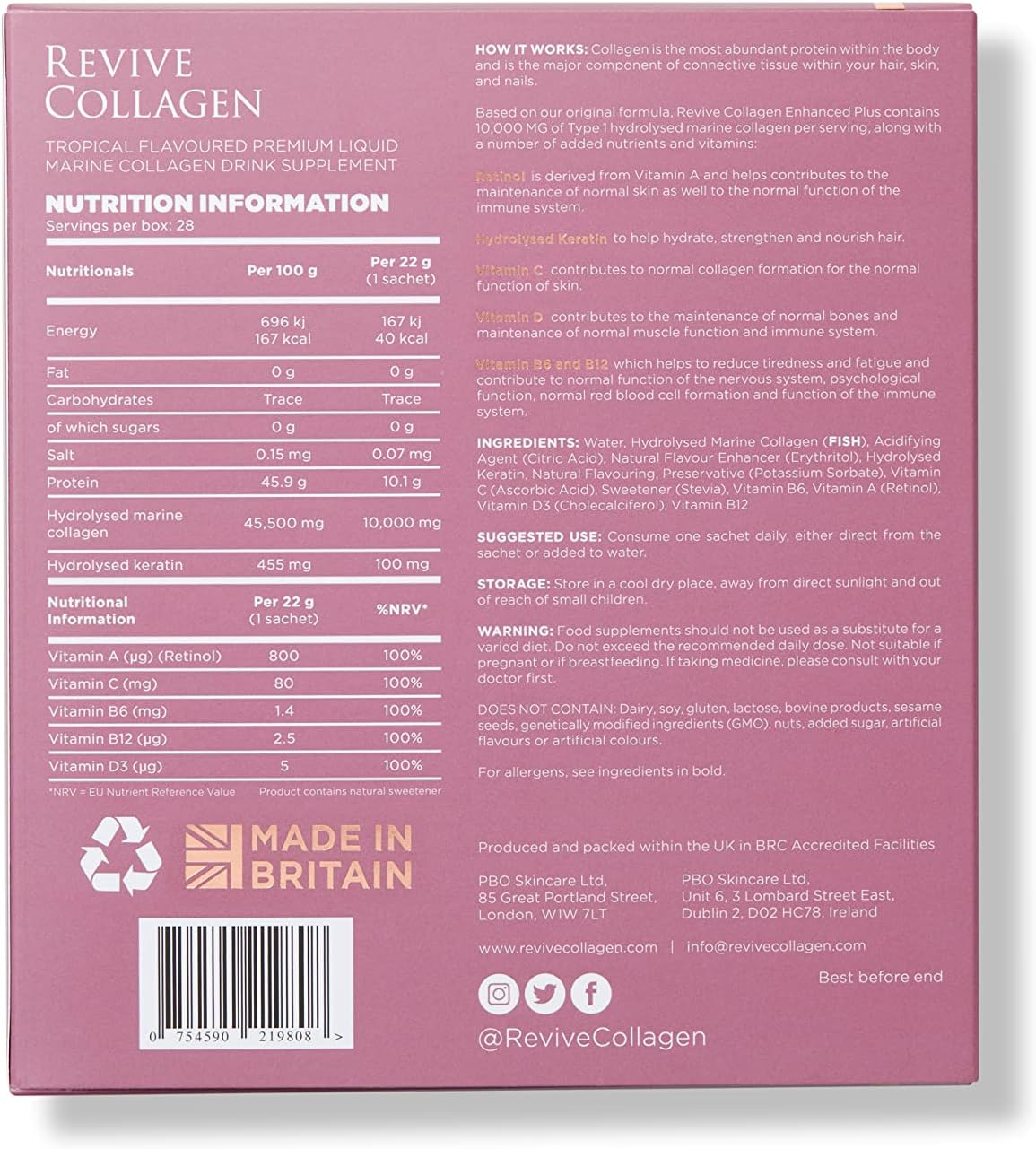 Revive Collagen Enhanced Plus 10,000mg Hydrolysed Marine Collagen Drink with Added Vitamin A & C for Healthy Skin Hair, Nails & Joints - Image 3
