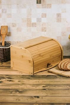 Deconox Bambu Lüks Panjur Kapaklı Büyük Ekmek Dolabı, Dolabı, Ekmek Sepeti Sandığı, Ekmeklik, Çok Amaçlı Bambu Kutu
