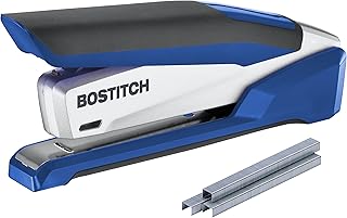 Bostitch Office InPower Grampeador de mesa premium alimentado por mola, capacidade para 28 folhas, um dedo, sem esforço, azul/prata  