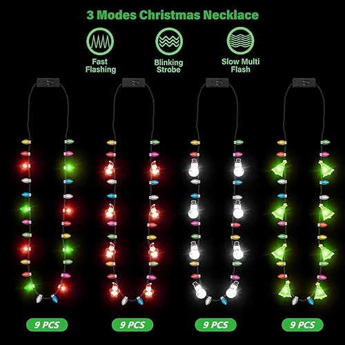 Miniatura 3 de 36 collares de Navidad a granel, collares iluminados de Navidad, collares de Navidad intermitentes con foco, árbol de Papá Noel, accesorios