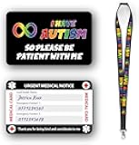 Autism Autistic Anxious Non-Verbal Awareness Medical Card, Autism Card with Writable Panel and Autism Patterned Lanyard with Waterproof Card Holder (I Have Autism Card & Autism Lanyard)