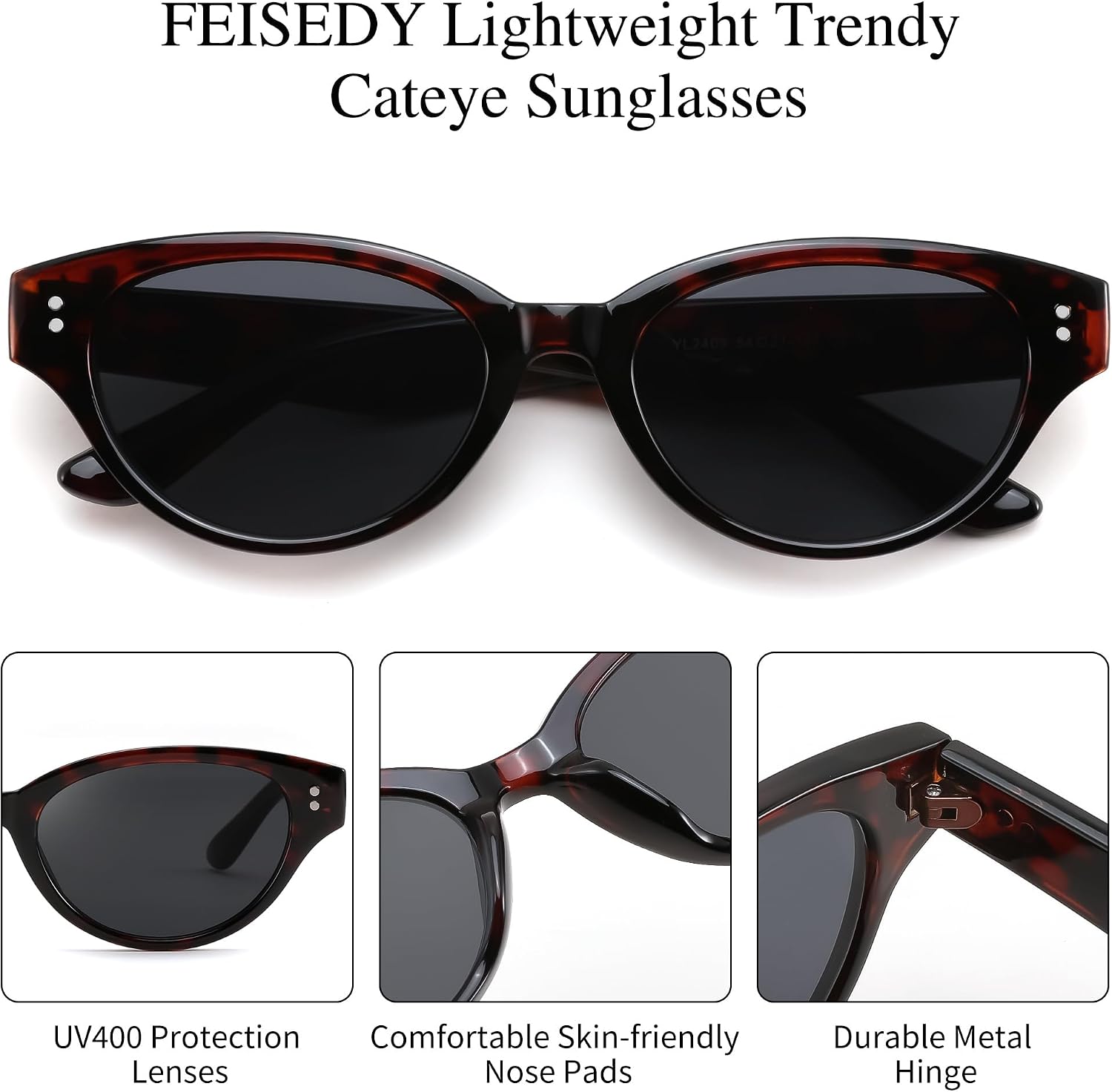 FEISEDY Retro Oval Cat Eye Sunglasses for Women UV400 Protection B0419 image 5