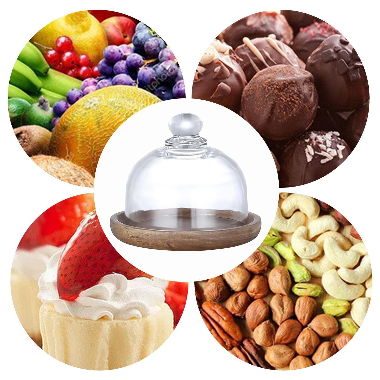 Soporte de Madera para Tartas – Pequeño Soporte para Tartas de Fiesta con cúpula – Bandeja para Servir en la Cocina, repostería, postres, Frutas y Aperitivos – Ideal para Decorar m