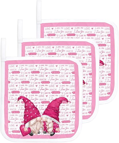 Miniatura 1 de 3 Packs Valentine's Gnomes Pink Pot Holders Sets for Kitchen,Oven Pan Plate Bowl Pads Heat Proof Mat with Hanging Loop,Terry Cloth Potholders Soft