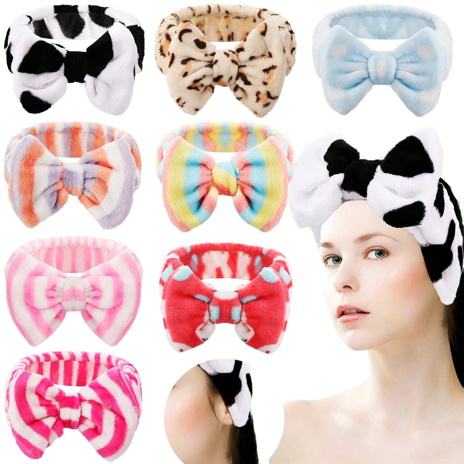 8 Pcs Bow Hair Band, Makeup Headband Spa Headband Soft