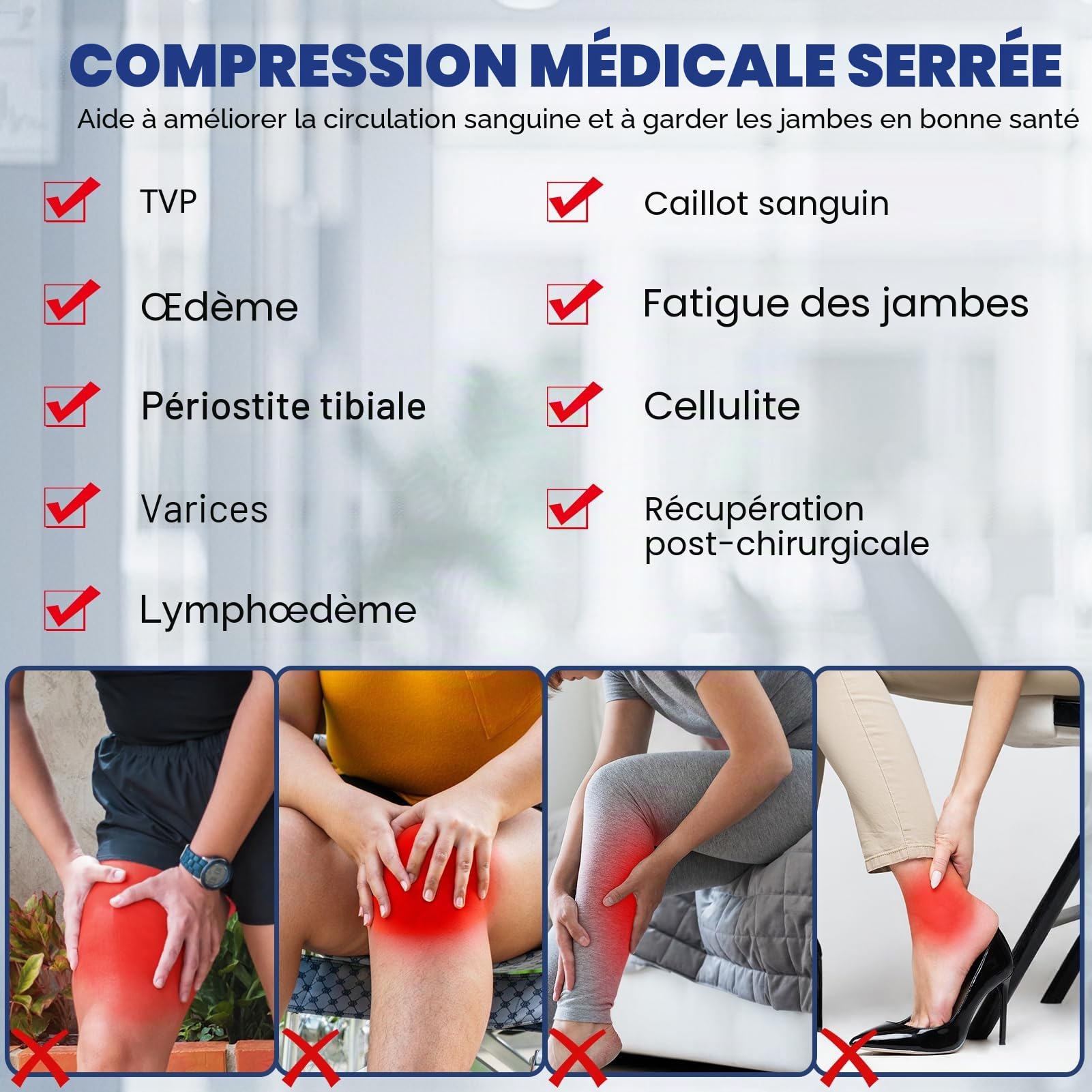 Beister Collant de Contention Femme & Homme Sans Pied Longues, 20-30mmhg Bas de Contention Classe 2 Médicale Soutien Graduel Chaussette de Contention, Pantalons serrés pour Les varices, l'œdème