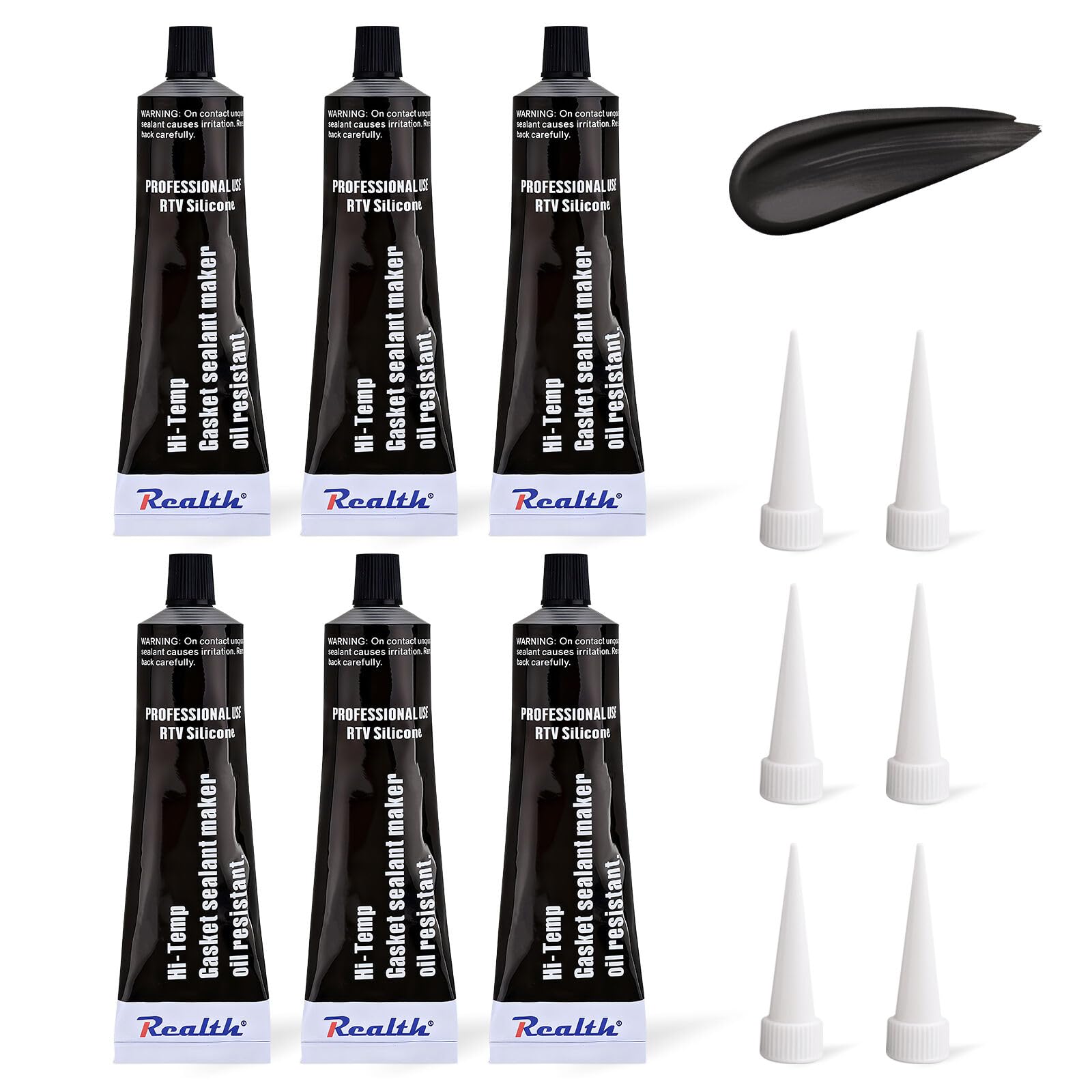 Realth Silicone Guarnizione Sigillante Gasket Maker per Flangia High Temp RTV 3.53oz 6 Pezzi Alta Resistenza Ultra Noir Resistente all'olio per Riparazione per motociclette automobilistiche(SG529)