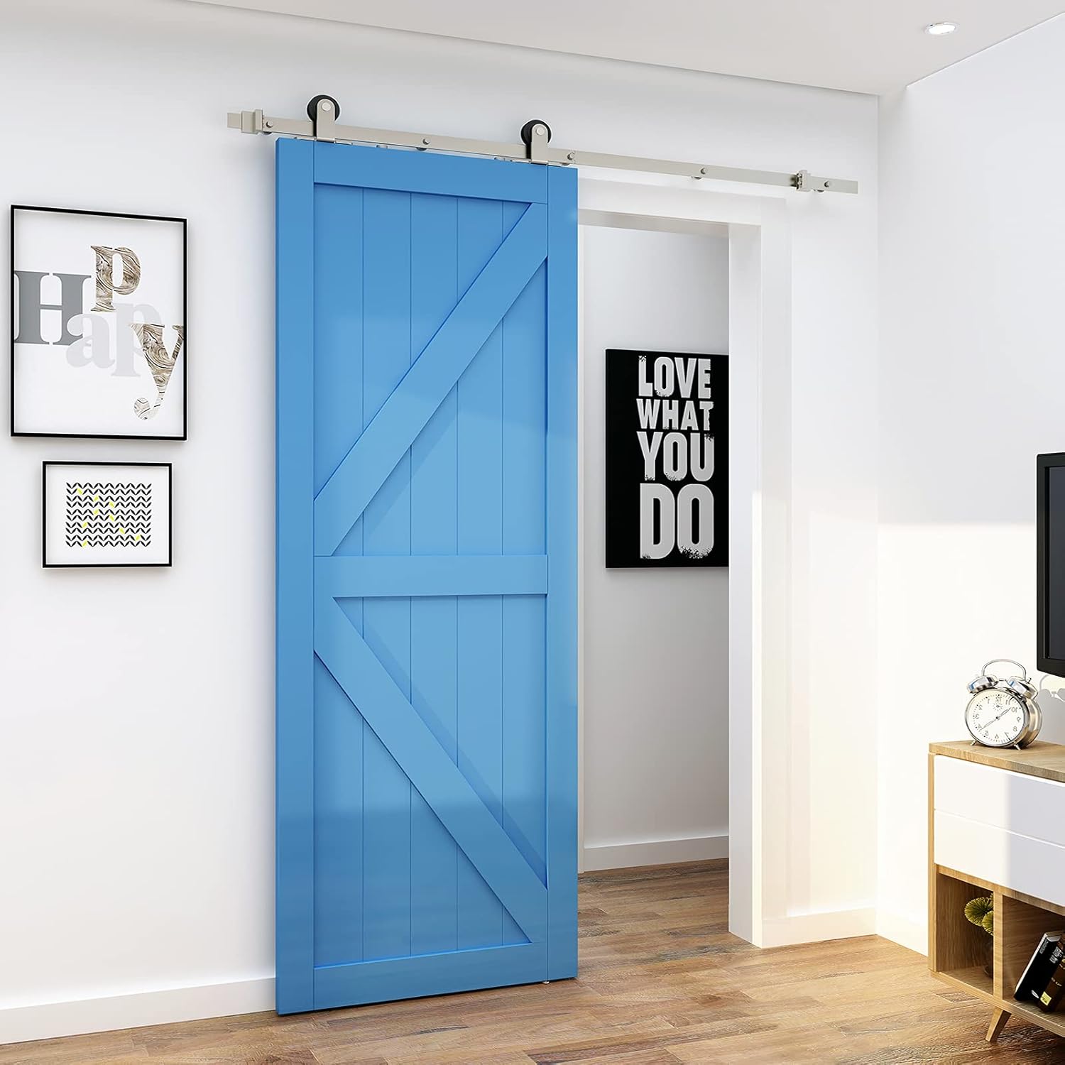 Lіmіtеd Stосk JUBEST 6.6ft Satin Nickel Barn Door Hardware Kit, Heavy Duty Single Door Flat Track Kit 1 Rail,Top Mounted Hardware Nеw Arrіvаlѕ JUBEST 6.6ft Satin Nickel Barn Door Hardware Kit, Heavy Duty Single Door Flat Track Kit 1 Rail,Top Mounted Hardware