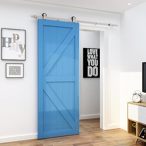 Miniatura 2 de JUBEST Kit de herrajes para puerta corrediza de granero de níquel satinado, kit de riel plano de una sola puerta, rodillo montado en la parte