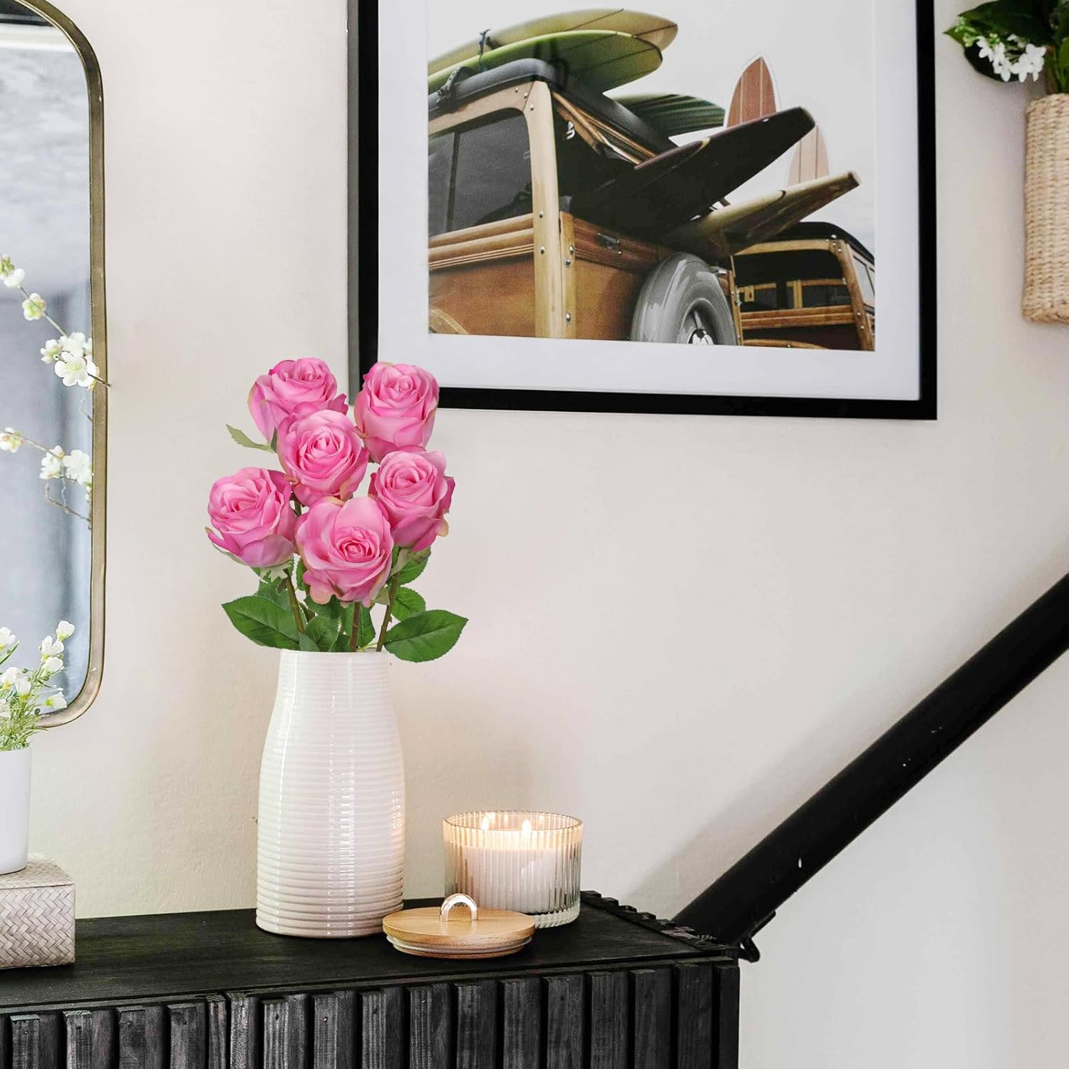 Briful Pink Artificial Roses – 6PCS 18.9" Silk Rose Faux Flowers with Long Stems Realistic Fake Rose Bouquet for DIY Wedding Arrangements Table Vase Centerpieces Home Event Decor - Image 4