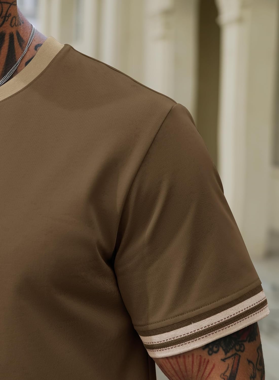 Mens Ringer Tshirt Casual Heavyweight Summer Crewneck Short Sleeve Shirts (S-XXL) - Image 7