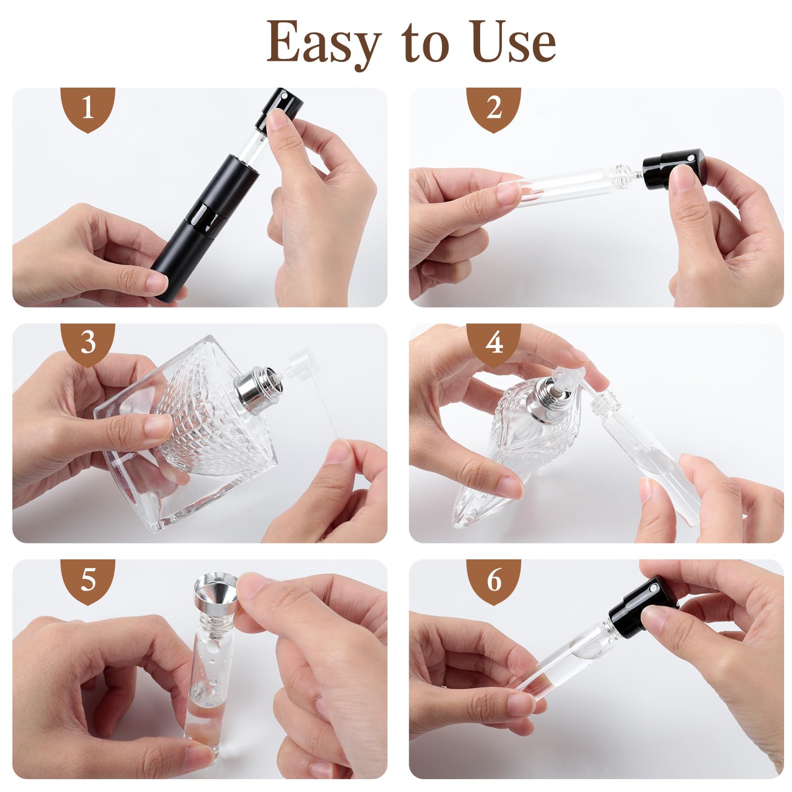 AiQInu porta profumo da viaggio, 3 pezzi 8ml Mini bottiglie spray portaprofumo da viaggio ricaricabile con dispenser per i viaggi e le uscite (rosa + argento + nero)