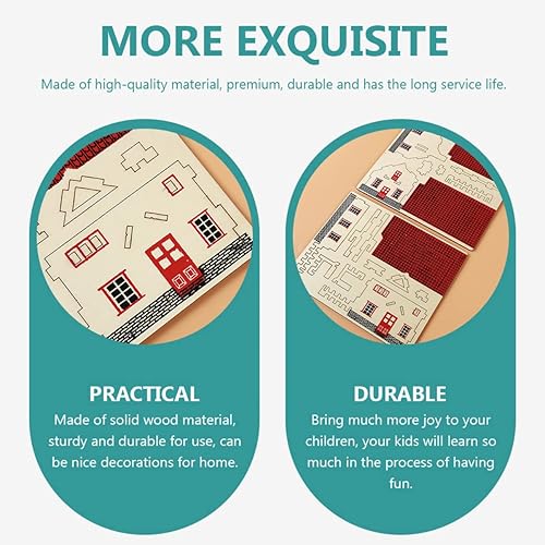 Miniatura 5 de Kisangel 2 juegos de rompecabezas de madera, modelos de casa, casas de ensamblaje de madera, manualidades creativas para regalo de cumpleaños y