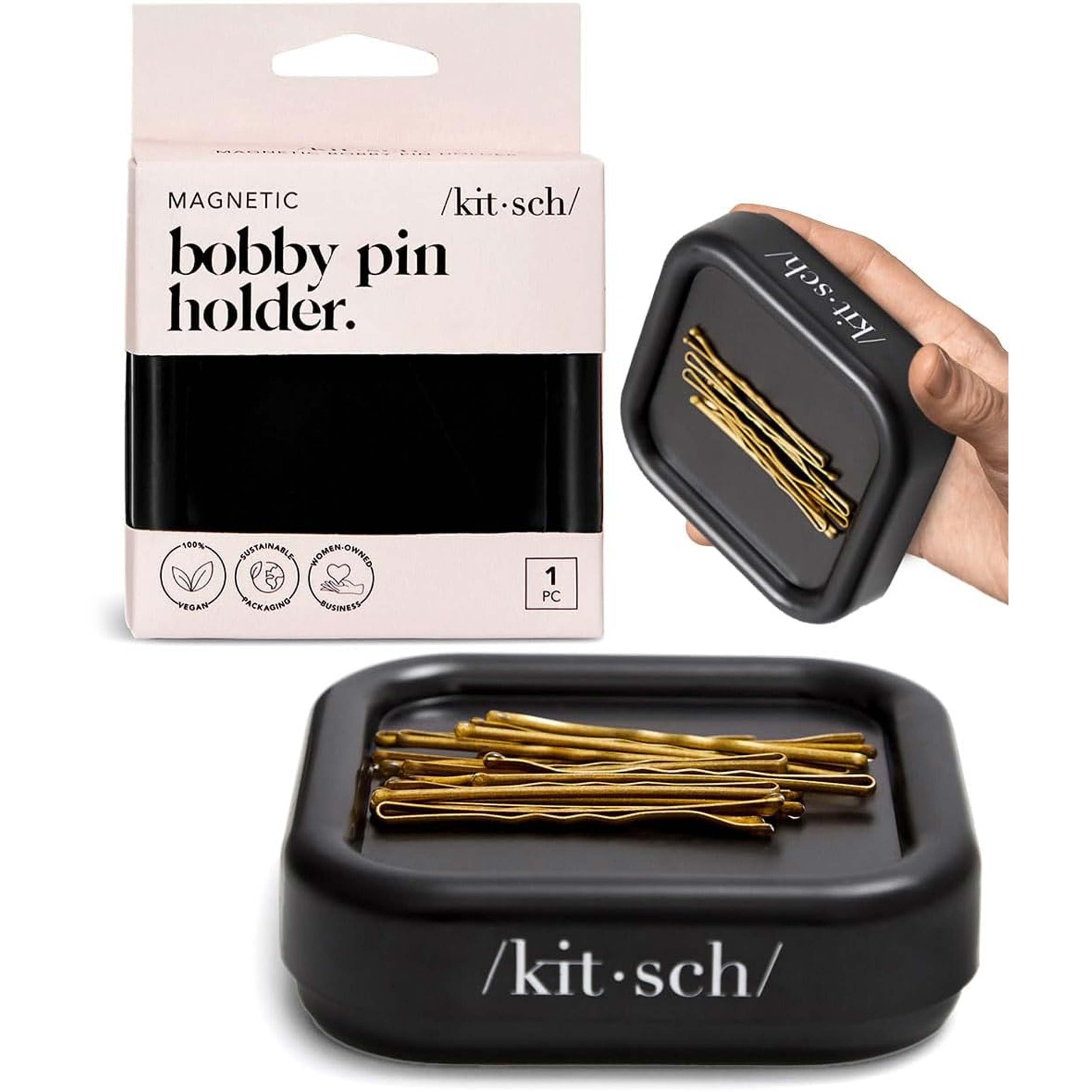 Kitsch Magnetischer Bobby-Pin-Halter, 100% vegane Aufbewahrung für Haarnadeln, stilvolle Büroklammerhalter für den Schreibtisch (Schwarz) Bürobedarf & Schreibwaren