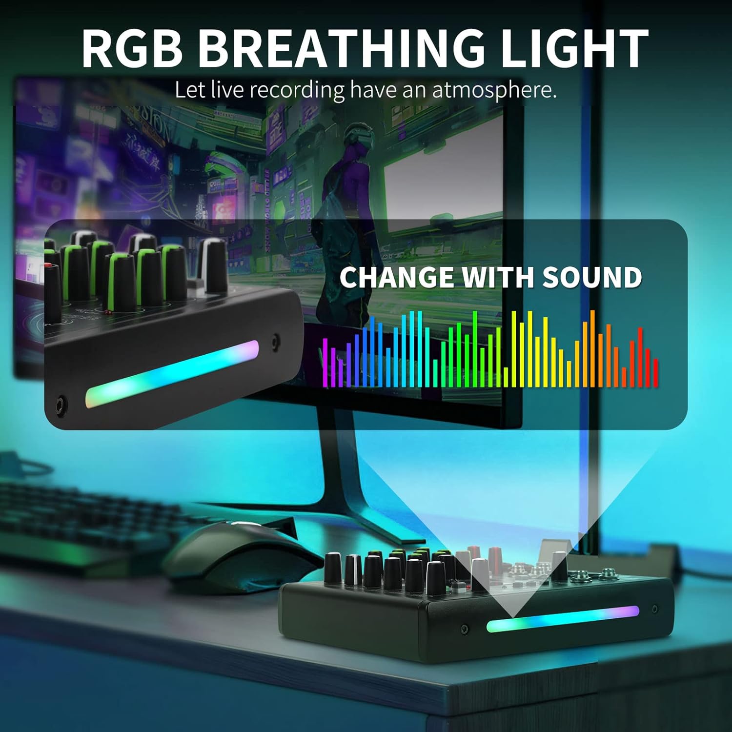 XTUGA AM06 Audio Mixer DJ Mixing Board, 6 Channel Mixer with OTG 48V Phantom Power, Bluetooth Mixer USB Interface Recording for Studio, Live Streaming and Stage Performance