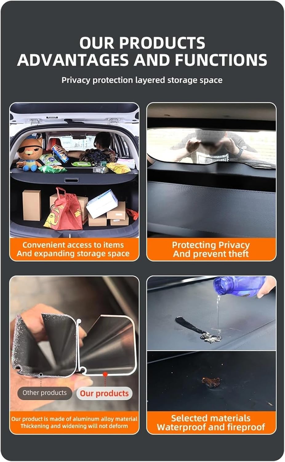 for Hyundai Santa Fe 7 Seats 2013 2014 2015 2016 2017 Retractable Trunk Cargo Cover Parcel Rack Privacy Auto Accessories(Canvas)