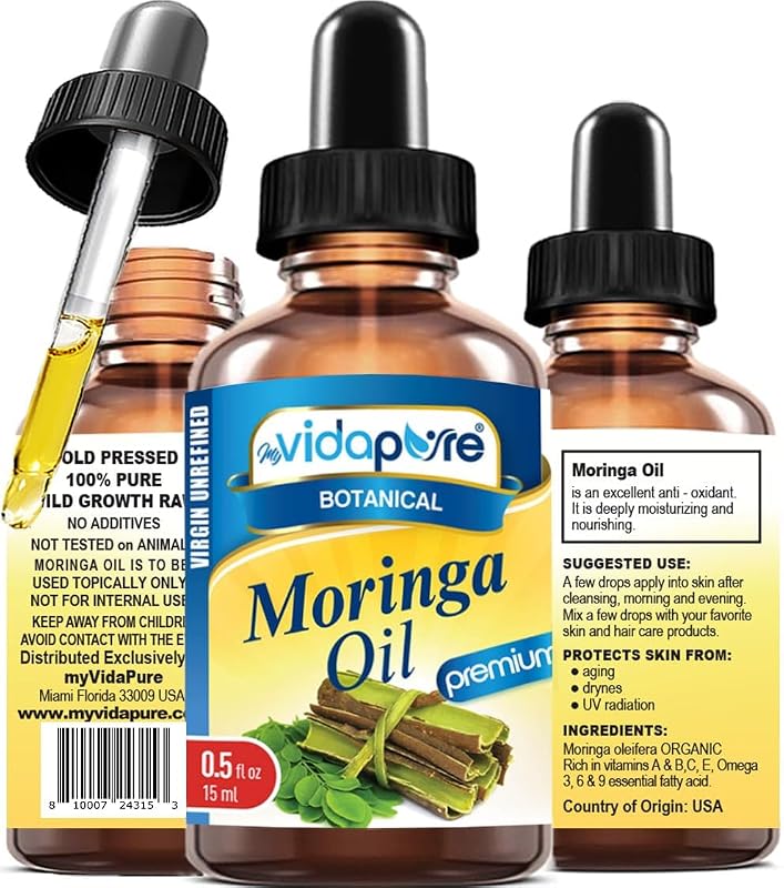 Óleo de Moringa MYVIDAPURE Moringa oleifera refinado e não diluído, 15 mL