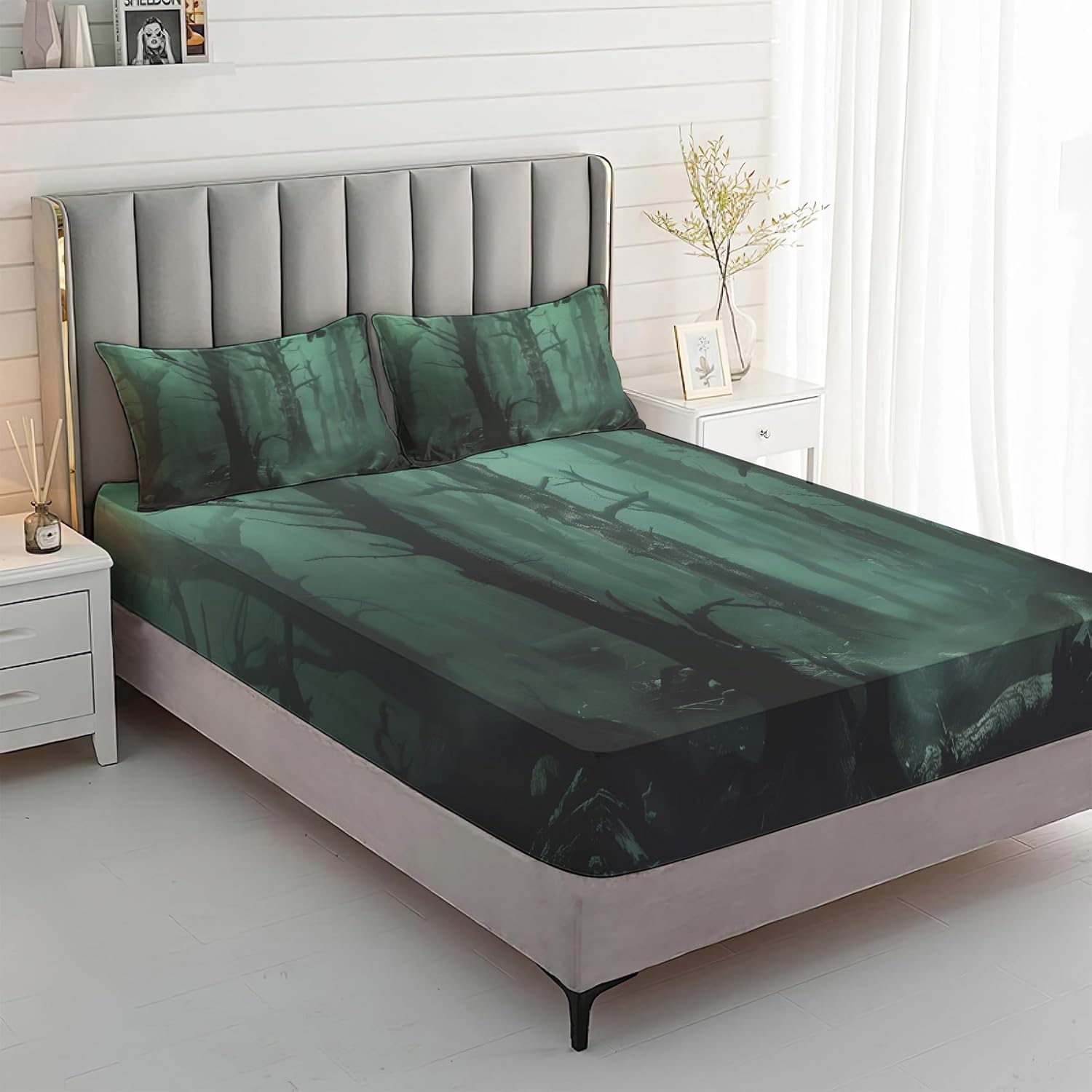 Generic Dead Tree Crow Sheets Twin Size, Horror Bed Sheets, Patterned Bedding Sheets & Pillowcases 3 Piece Set - Soft Microfiber Deep Pocket Fitted Sheet & Flat Sheet & Pillow Case A&-i146, Style a