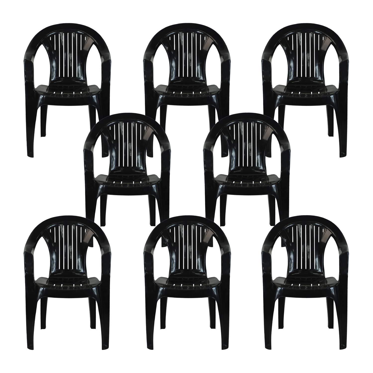 simpahome Stackable Low Back Plastic Garden Chairs - DARK GREY - Set of 8 Chairs for Indoor or Outdoor Use.