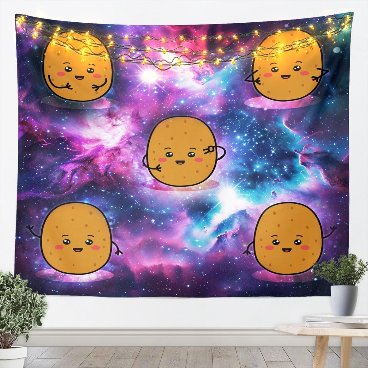 jejeloiu Cute Potatoes Tapestry XLarge 70"x92" Kids Dance Potato Print Wall Blanket for Boys Girls Teens Outer Space Wall Hanging Galaxy Kawaii Wall Art Room Decorations