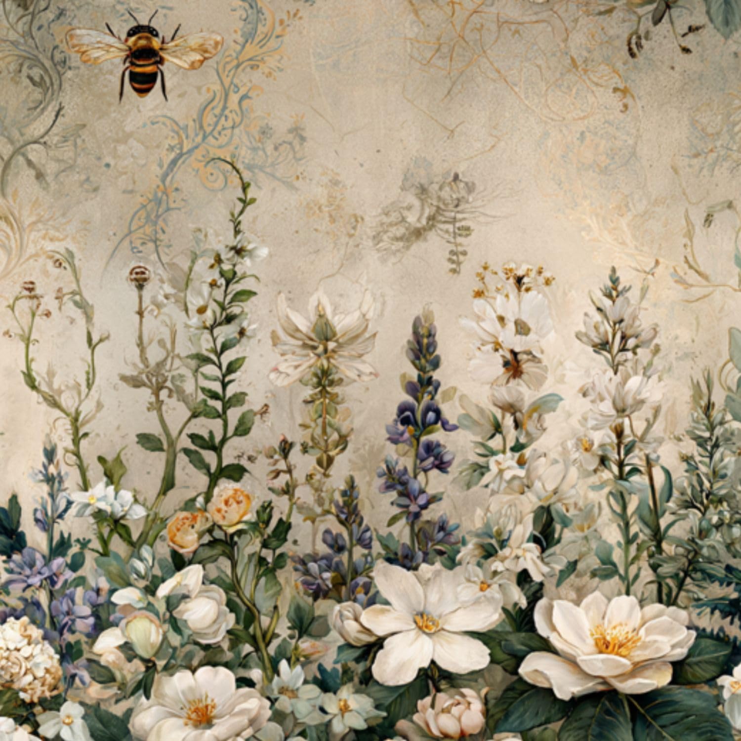 DERUINVAIO Self Adhesive Feature Removable Cottagecore Botanical Peel and Stick Vinyl Wallpaper Roll, Sticky Lining Paper for Bedroom, Living Room, Kitchen Walls