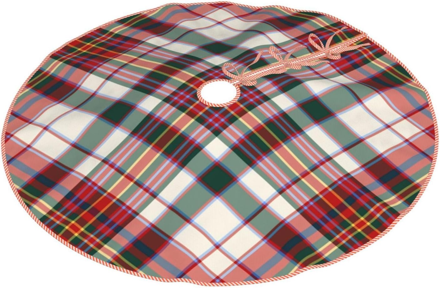 Christmas Tree Skirt 48" Clan MacAlister Dress Tartan Red Scottish Plaid Linen Xmas Tree Skirt for Holiday Party Christmas Tree Mat Decorations Indoor Outdoor