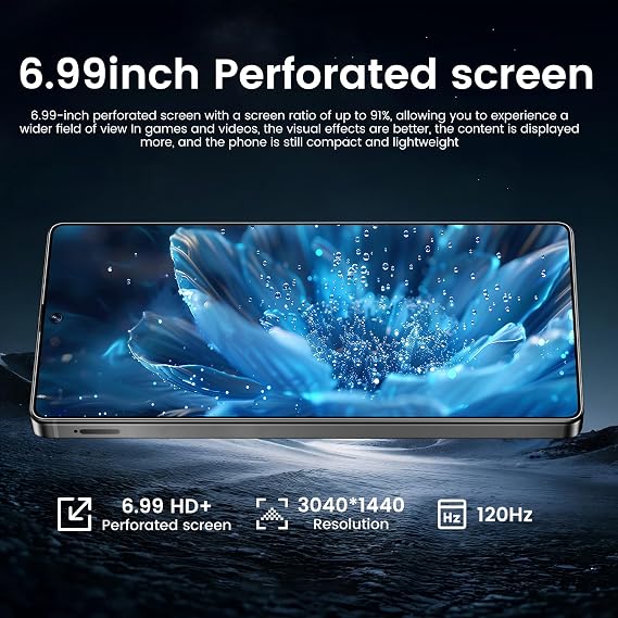 JQAKP I25 Ultra Smartphone 16+512GB | Android 14 | Snapdragon 8 Gen 3 | 68MP+108MP Dual Camera | 7000mAh Battery | 6.99 FHD+ Display | Outperform Competitors in Speed & Power (Black)