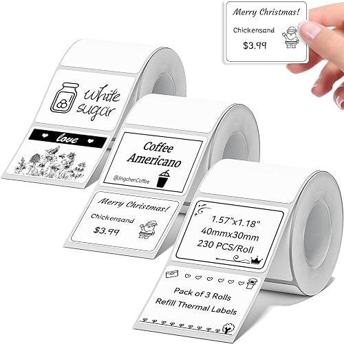 NIIMBOT Thermal Label Tape 40×30mm 230 Labels/Roll, 3 Packs White