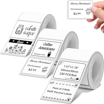 NIIMBOT Thermal Label Tape 4030mm 230 Labels/Roll, 3 Packs White | Compatible for NIIMBOT B1 B2 B21 B31 B3S K3 B4, 4030mm 1.47 x 1.18  Waterproof Labeling Tape Replacement