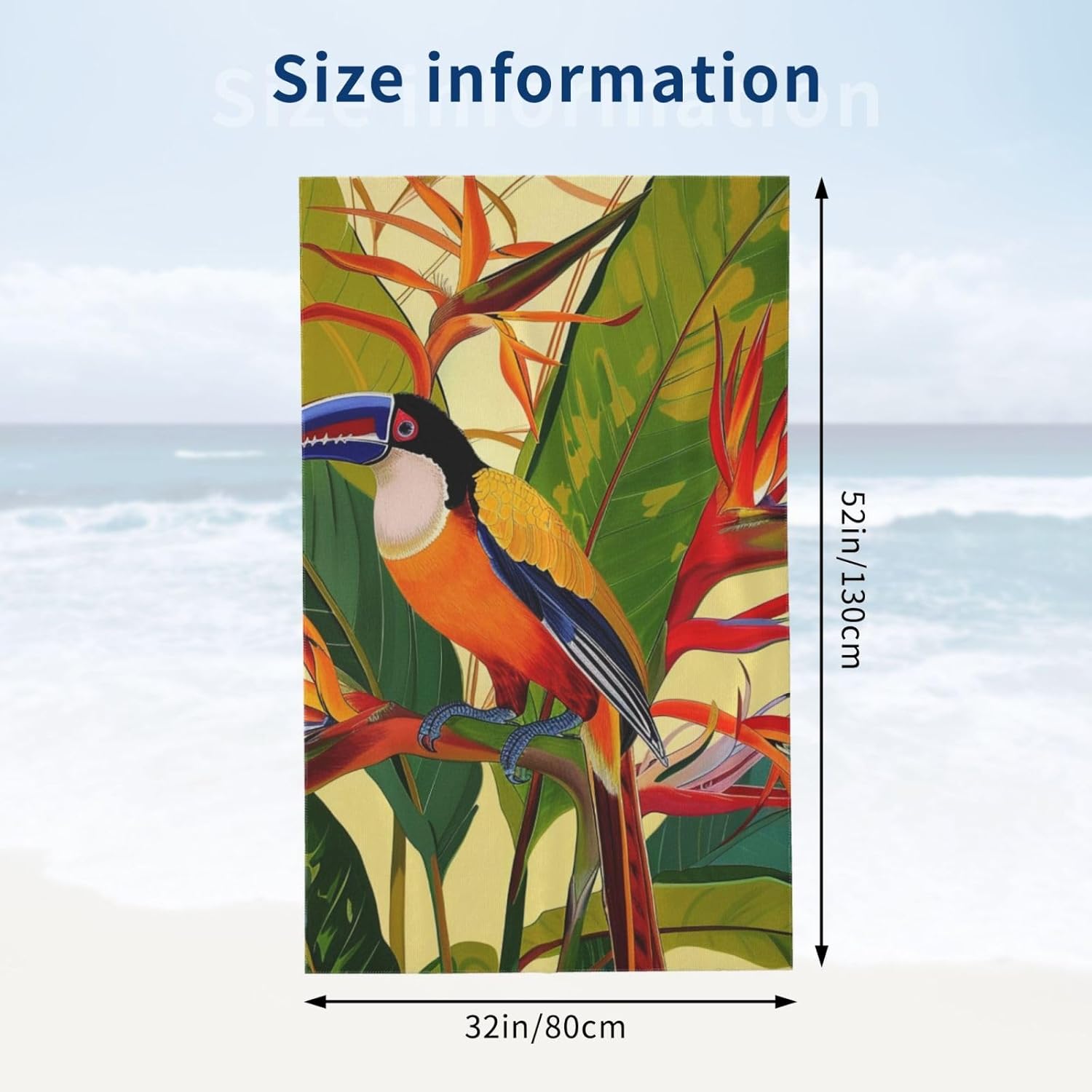 Tropical Bird of Paradise Printed Microfiber Bath Towel 32x52 Inch Lightweight Absorbent Beach Towel for Bathroom Beach Spa Yoga